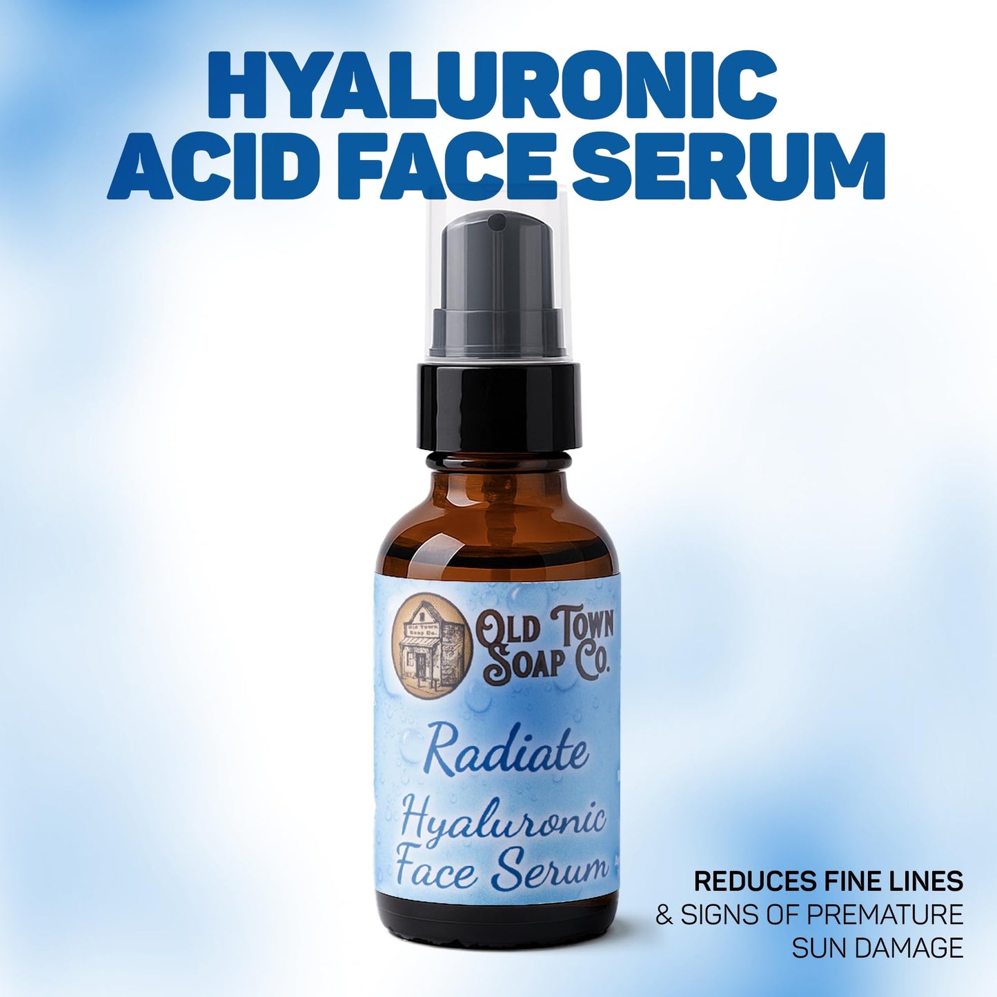 Old Town Soap Co. Radiate Hyaluronic Acid Face Serum, 1 fl oz - Hydrating Anti-Aging with 1% Pure Sodium Hyaluronate - Smooth Fine Lines, Plump & Firm Beauty & Personal Care Old Town Soap Co.