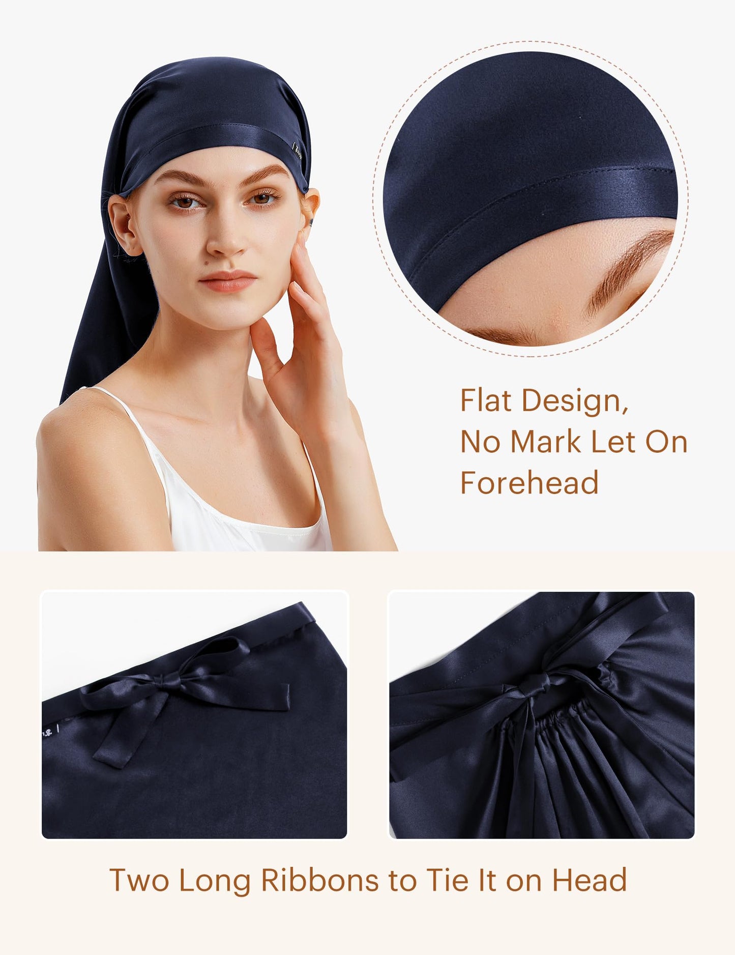 LILYSILK 100% Silk Bonnet Mulberry 19 Momme Silk Sleep Cap Long for Curly Hair Night Cap for Sleeping, Silk Hair Wrap for Women Navy Blue Beauty and Personal Care LilySilk
