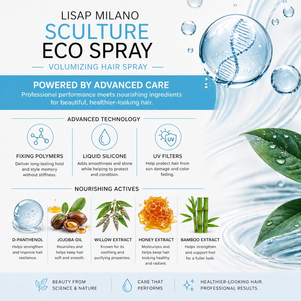 Lisap Sculture Eco Spray Volumizing Hair Spray & Setting Spray - Lightweight Volume Spray & Hair Volumizer for Shine & Heat Styling, Gas-Free