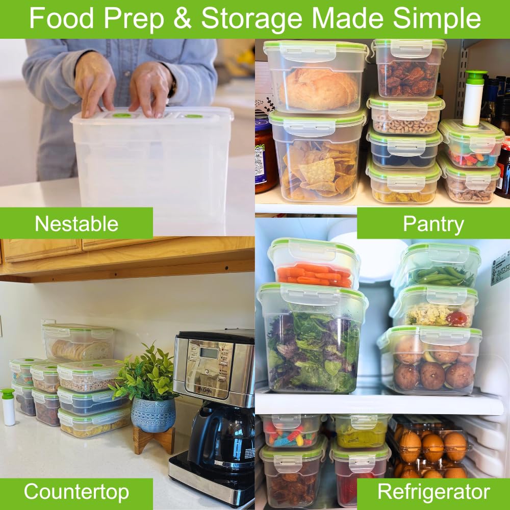 Lasting Freshness Vacuum Seal Food Storage Containers with Hand Pump - BPA-Free Plastic, Airtight Meal Prep & Leftovers Containers, Keep Food Fresh…