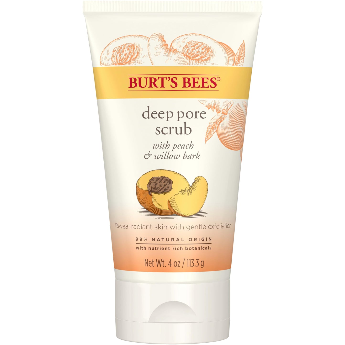 Burt's Bees Peach and Willow Bark Deep Pore Exfoliating Facial Scrub, 4 Oz (Package May Vary)