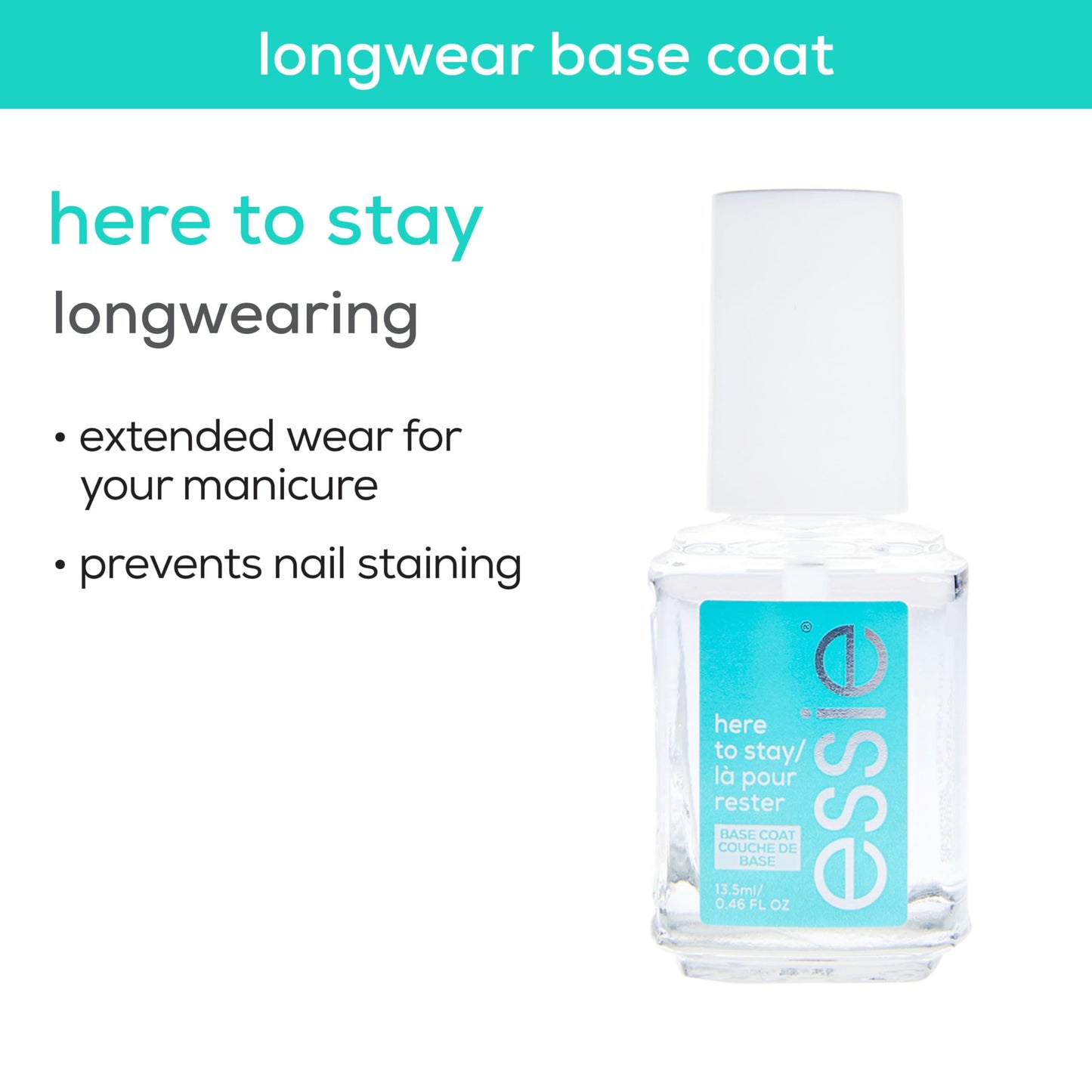 essie salon quality nail care, vegan formula, clear base coat, Here To Stay, 0.46 fl oz Beauty & Personal Care essie