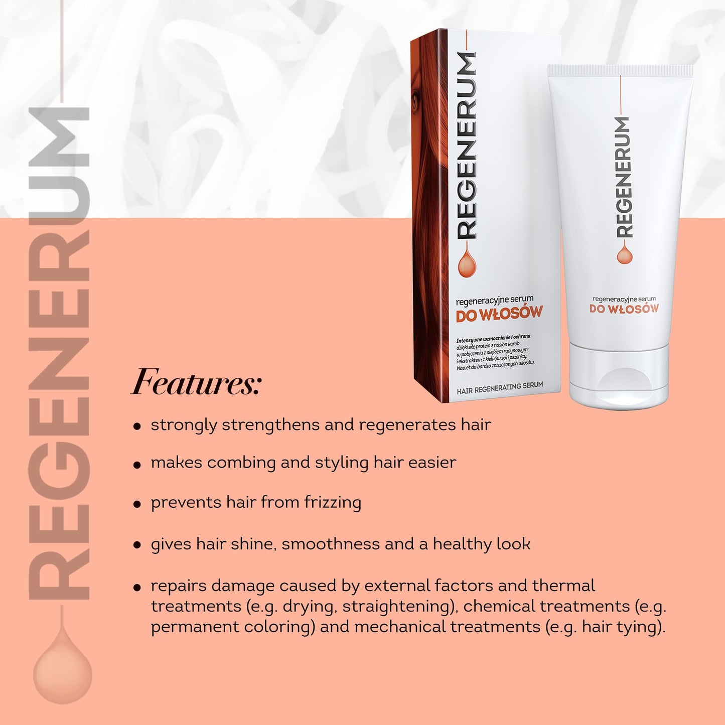 Regenerum - Hair Regenerating Serum - Intensive Care for Dry, Weak, and Damaged Hair with Nourishing and Hydrating Ingredients - 125ml