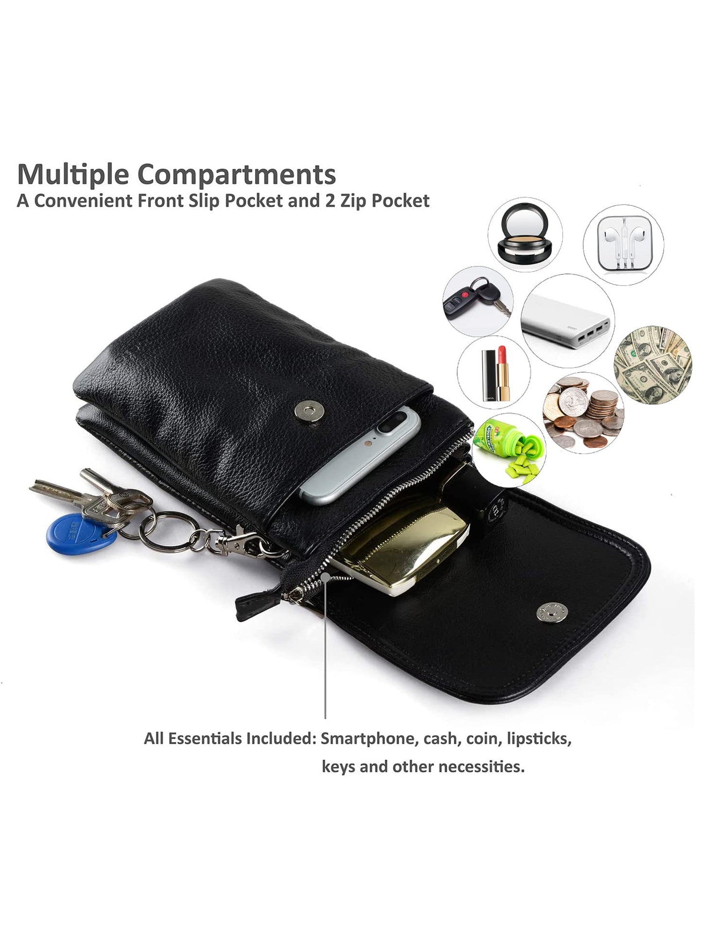 befen Black Genuine Leather Small Crossbody Bags for Women