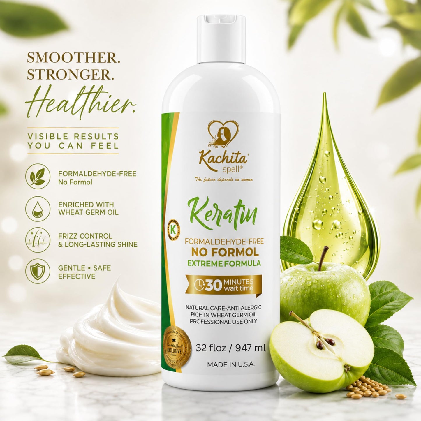 Brazilian Keratin Treatment Formaldehyde Free Kachita Spell Hair Straighteners No Formol Made in USA (32 floz)
