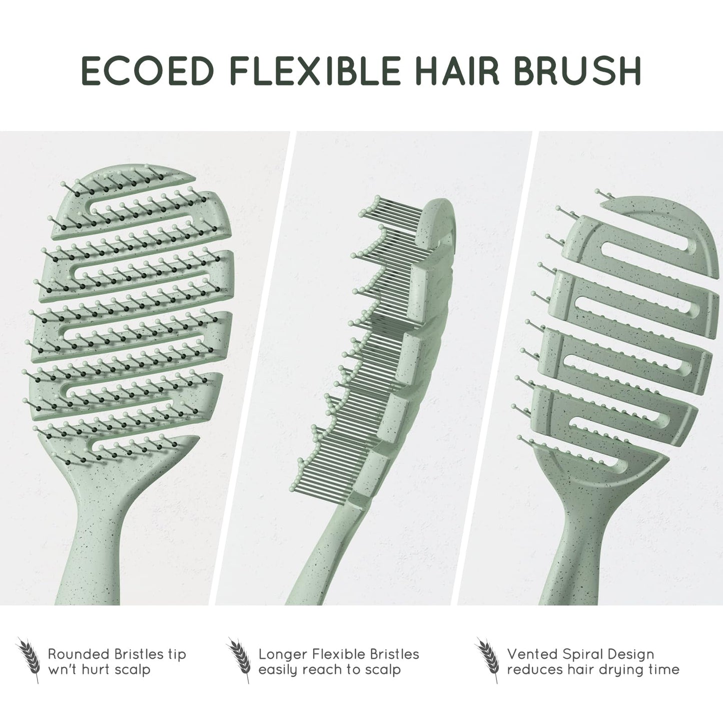 Ecoed Detangler Hairbrush, Soft Bristle Detangling Brush for Straight, Wavy, Curly and Fine Hair, Dry and Wet, Quick Smoothing for Women and Men