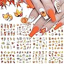 12Sheets Fall Nail Stickers Autumn Maple Leaf Pumpkin Halloween Thanksgiving Water Transfer Nail Decal for Women Girls Kids DIY Decorations