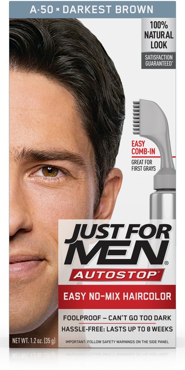 Just For Men Easy Comb-In Color Mens Hair Dye, Easy No Mix Application with Comb Applicator - Darkest Brown, A-50, Pack of 1