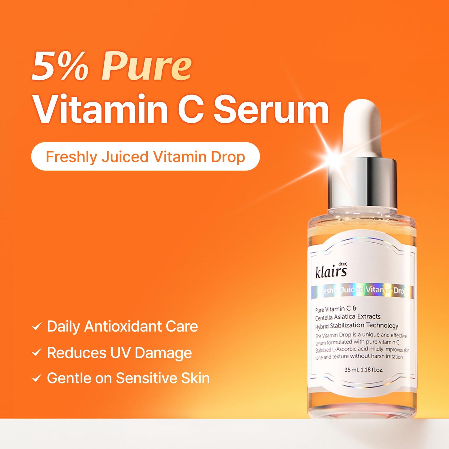 DearKlairs Vitamin C Serum - Korean Brightening Daily Serum with 5% Pure Vitamin C, EGF Peptides & Niacinamide, for Even Skin Tone, Dark Spot Care