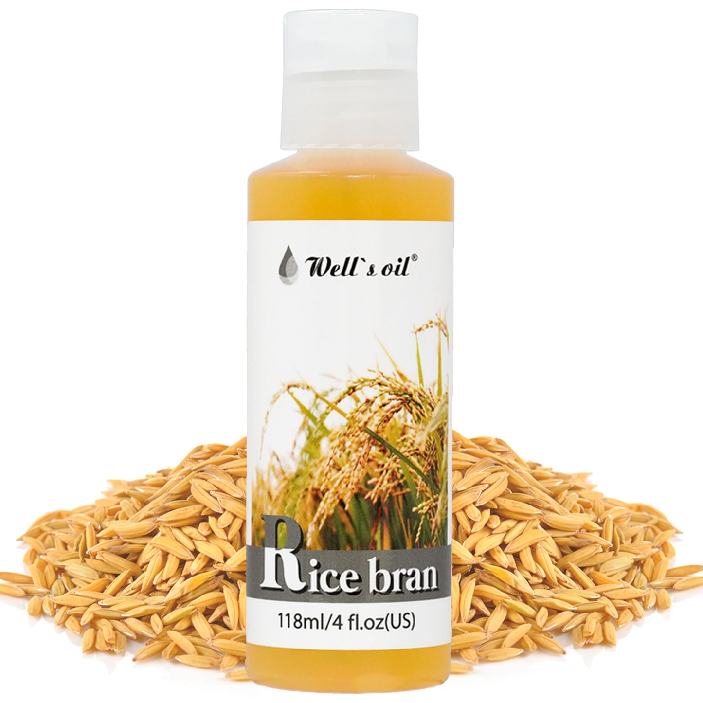 Well's Oil Rice Bran Oil 4 oz | 100% Pure Natural Carrier Oil | For All Skin & Hair | Refined, Cold Pressed | For Body, Skin & Hair | DIY Creams
