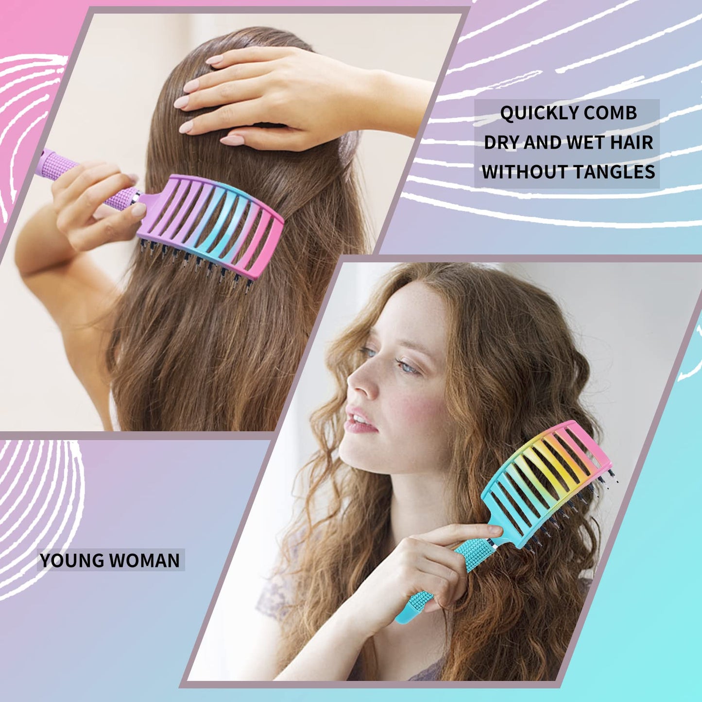 2 Pack Detangling Brush Getting Knots Out without Pain Adds Shine and Makes Hair Smooth,Detangler Boar Bristle Hair Brush for Adult & Kids Wet or Dry Beauty and Personal Care EKONAER