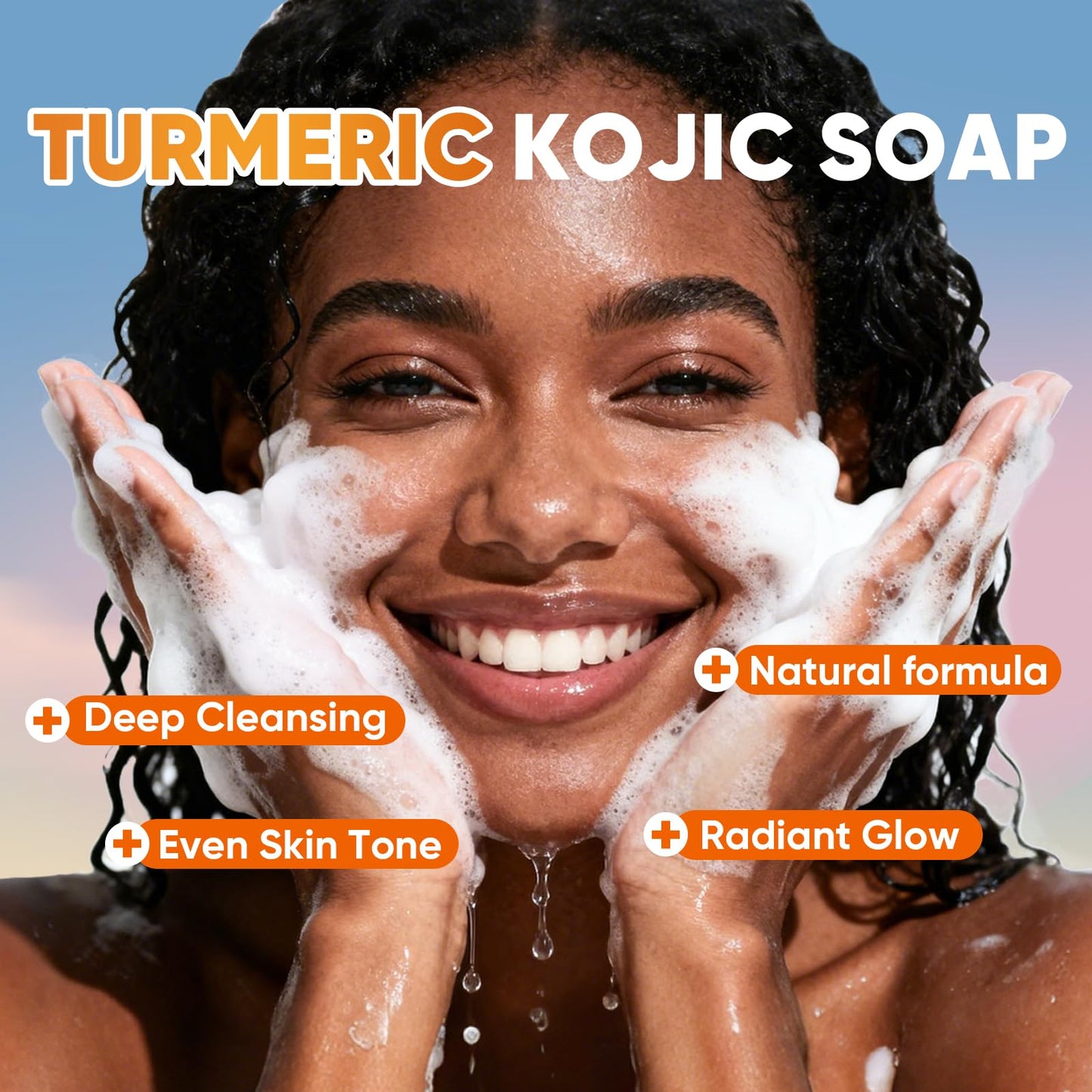 OAKDOLCHE 3P Turmeric Kojic Acid Soap Bars with African Exfoliating Net Sponge, Infused with Retinol, Vitamin E & Shea Butter - For Face & Body, SLS Beauty and Personal Care OAKDOLCHE