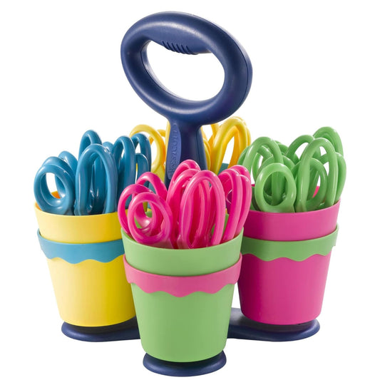 Westcott School Scissor Caddy and 5-Inch Blunt Safety Scissors for Kids, Back to School, Classroom Supplies, Assorted, 24 Pack (14756)