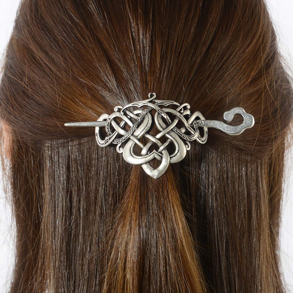Viking Celtic Hair Clips Hairpins- Viking Hair Accessories Celtic Knot Hair Pins Antique Silver Hair Sticks Irish Hair Decor Accessories for Long Hair