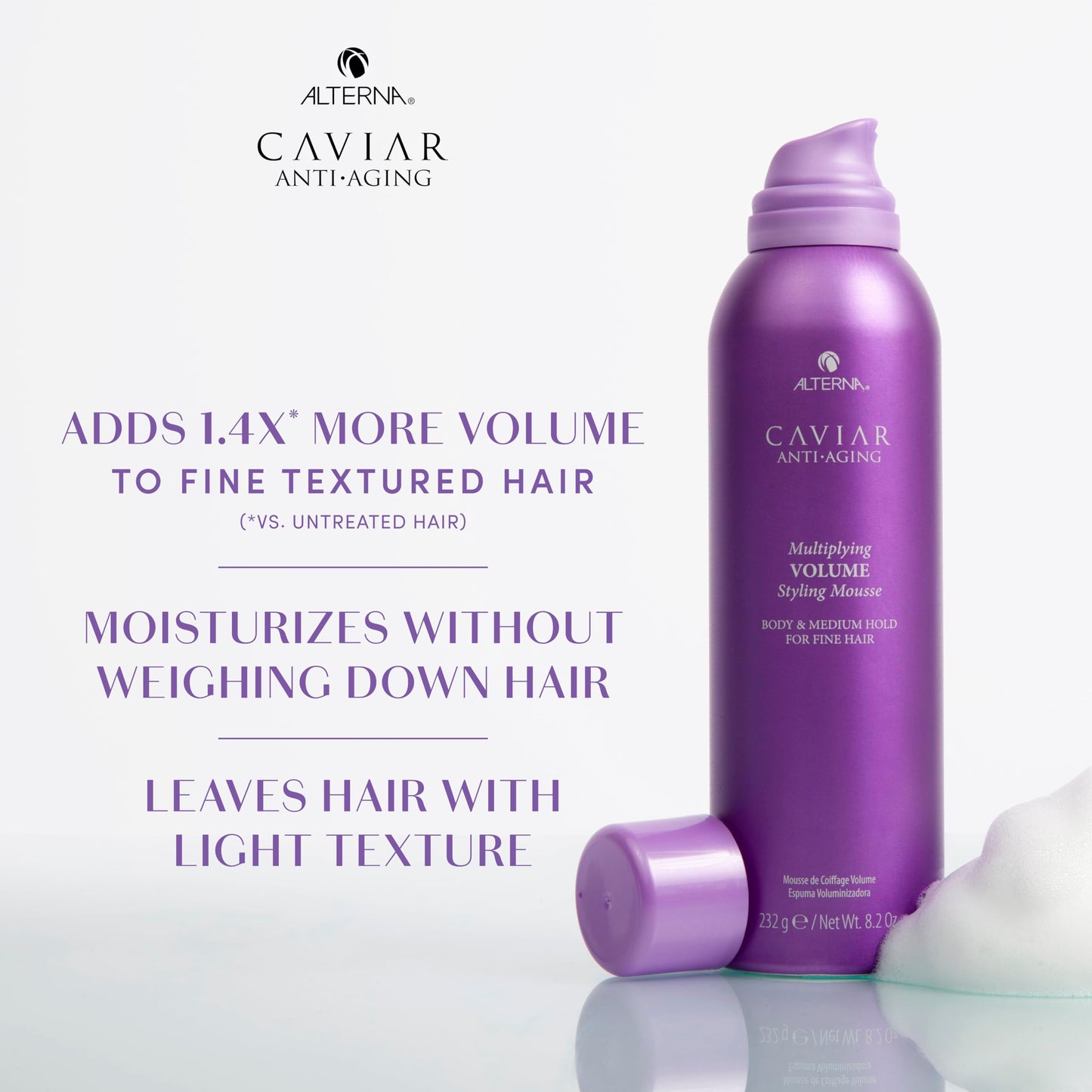 Alterna Haircare CAVIAR Anti-Aging Multiplying Volume Styling Mousse, 8.2 Fl Oz | For Fine, Thin Hair | Medium Hold | Create Instant Volume