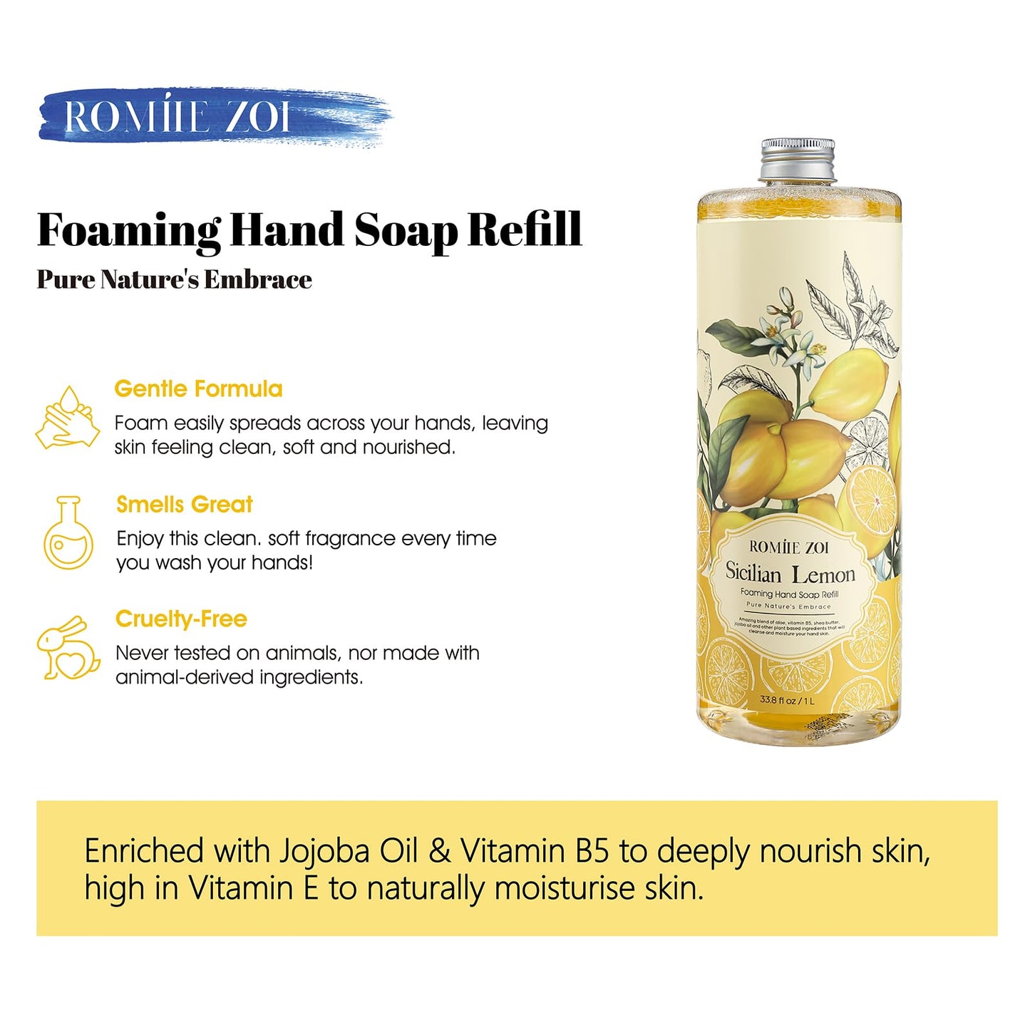 ROMIIE ZOI Foaming Hand Soap Refill, Lemon, 1 L/ 33.8 FL OZ Beauty and Personal Care ROMIIE ZOI