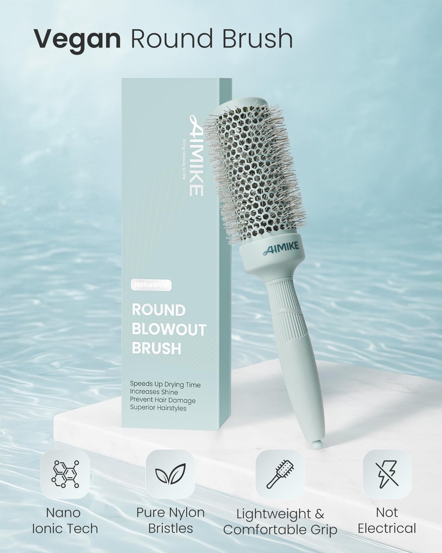 AIMIKE NaturaVol Round Brush for Blow Out, Round Hair Brush Nano Thermal Ceramic & Ionic Tech, for Blow Drying & Salon-like Styling at-home, Maximum Beauty and Personal Care AIMIKE