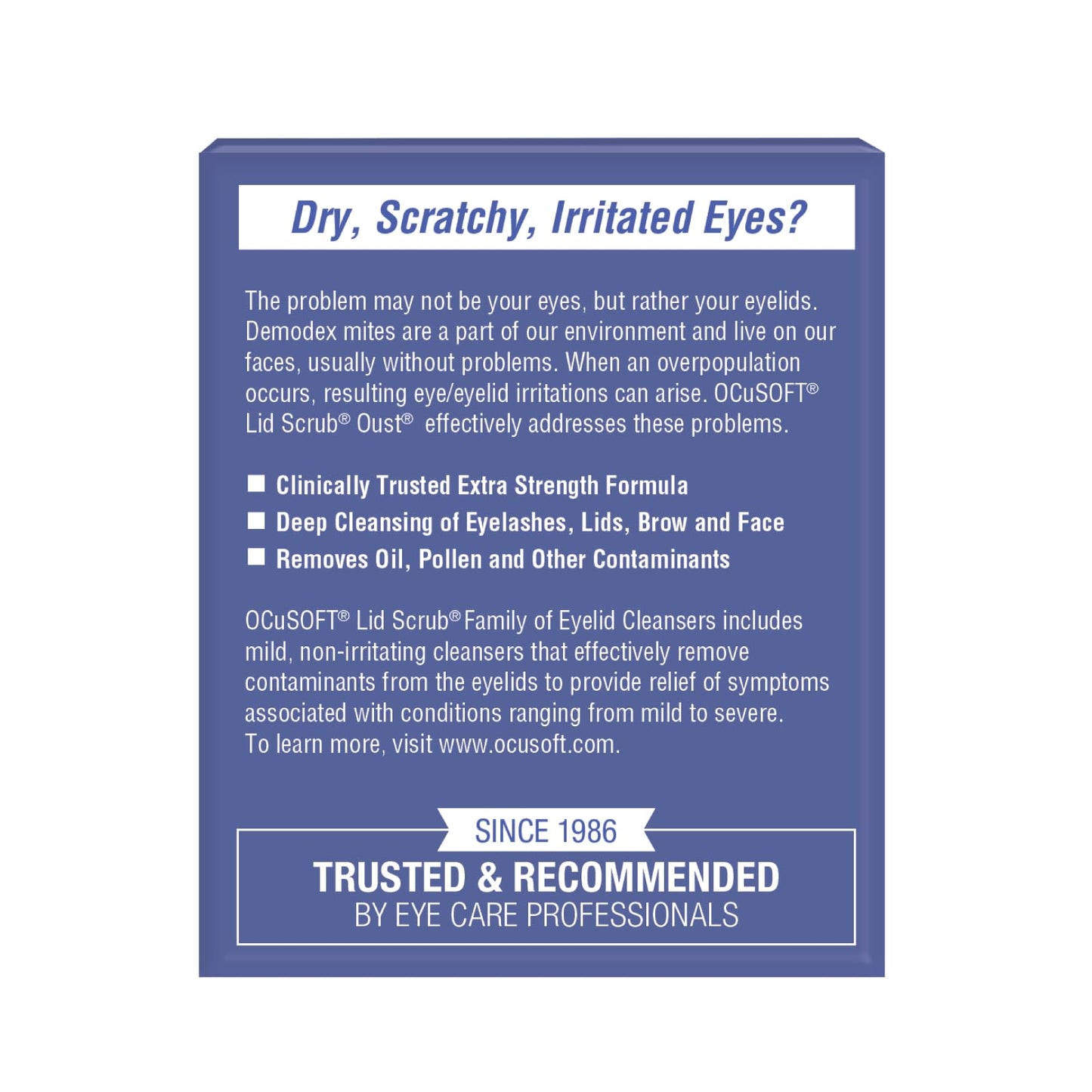 OCUSOFT LID SCRUB OUST CLEANSER PADS - 30/CTN