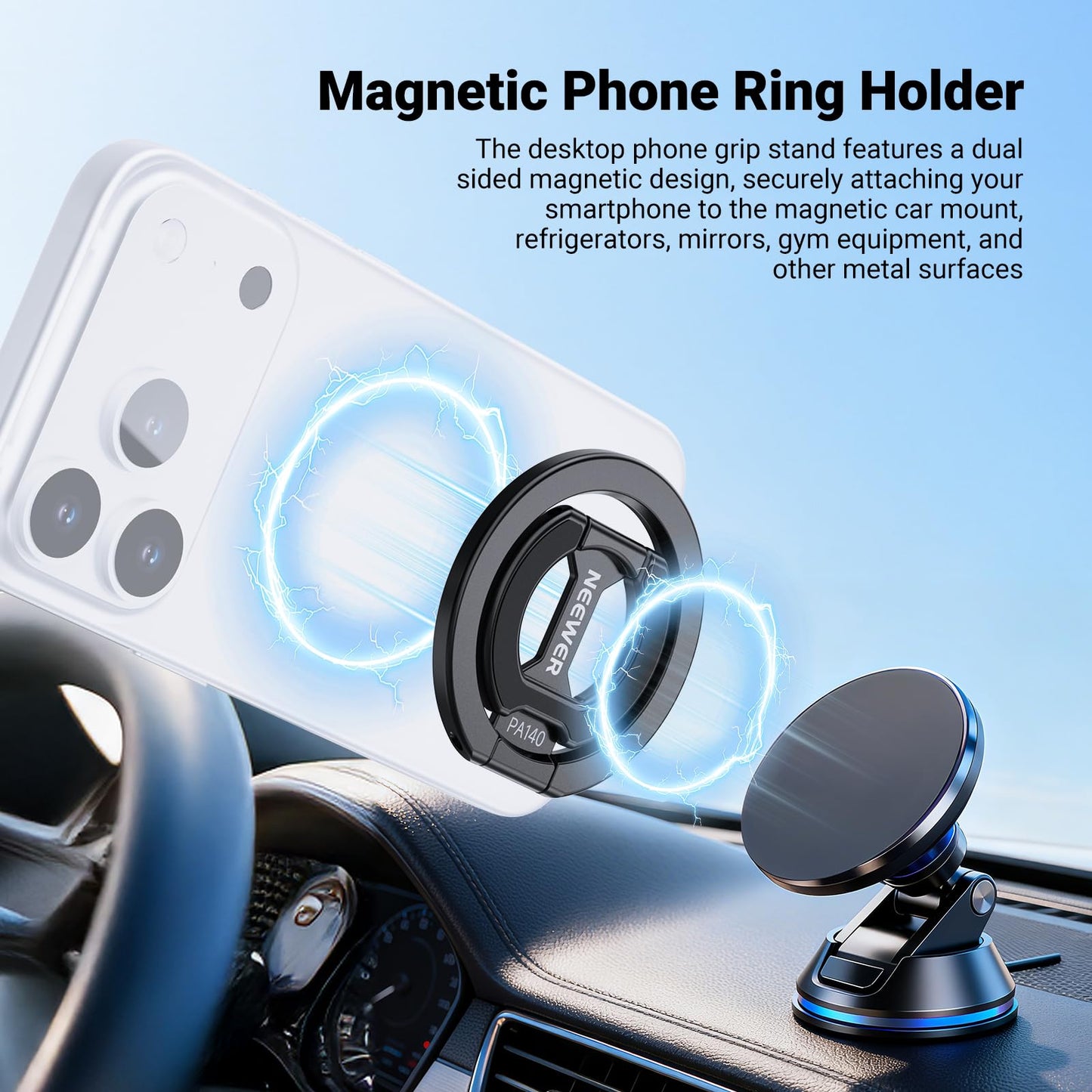 NEEWER Magnetic Phone Grip, Dual Side Magnet Cell Phone Ring Holder Stand Foldable Kickstand Portable Compatible with MagSafe iPhone Samsung Android…