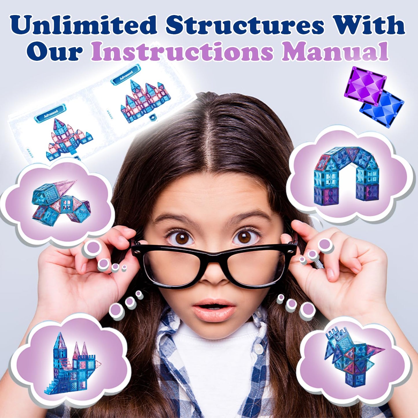 Little Pi 102pcs Frozen Princess Castle Magnetic Tiles – 3D STEM Building Blocks for Kids Ages 3-8, Pretend Play & Birthday Gifts