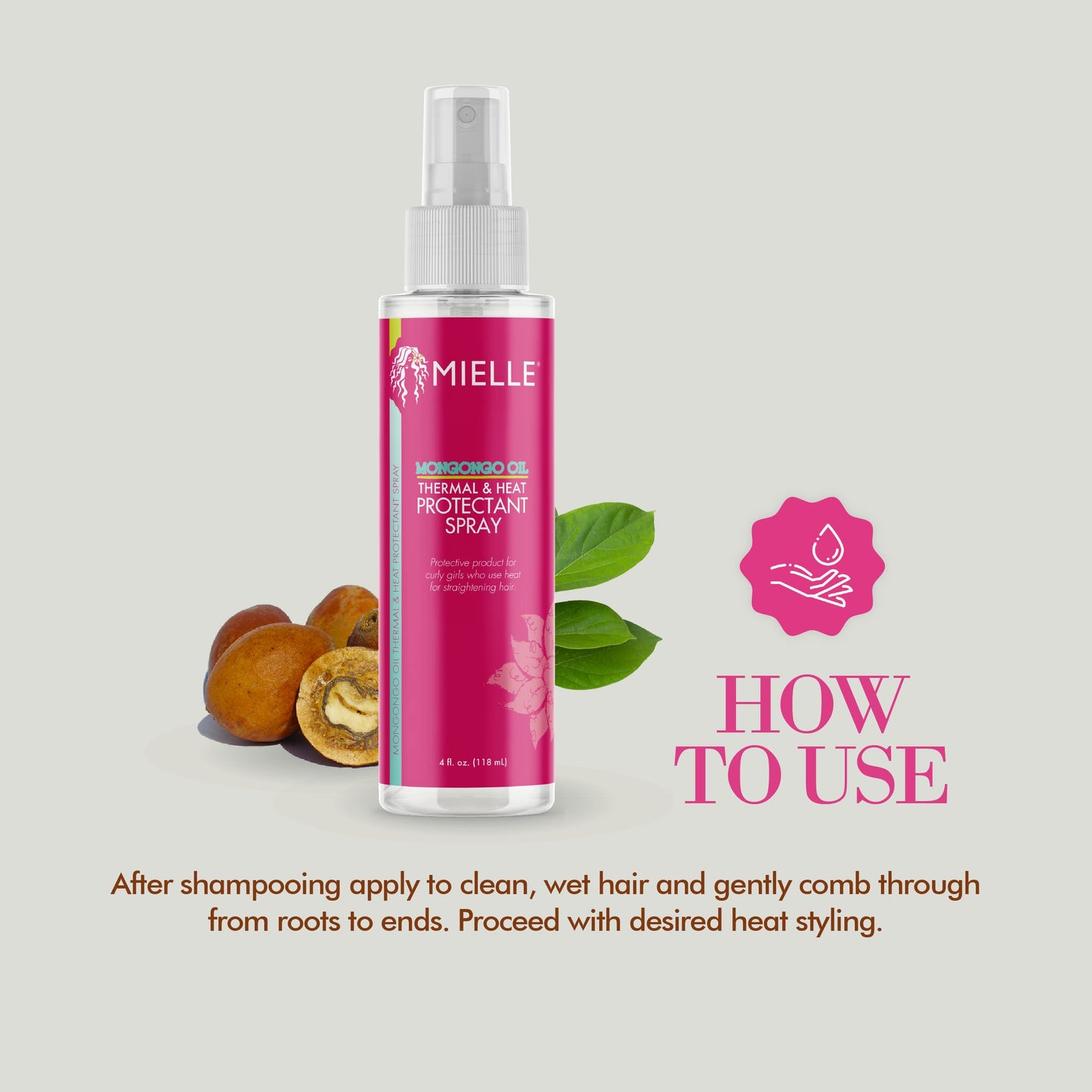 Mielle Mongongo Oil Thermal & Heat Protectant Spray, Protects Hair from Heat Damage, Intense Heat Defense, Curl Pattern Protection, Safe for All Hair