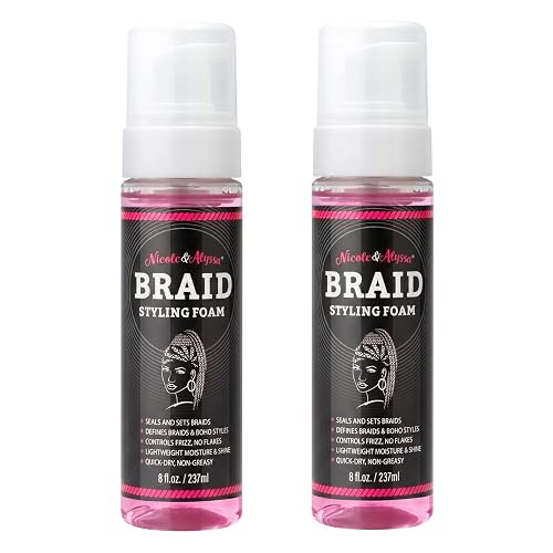 Nicole & Alyssa Braid Styling Foam 8oz - Extra Hold Foam Mousse for Braids, Boho Braids, Crochet Styles, Twists & Locs - High Shine, Flake-Free