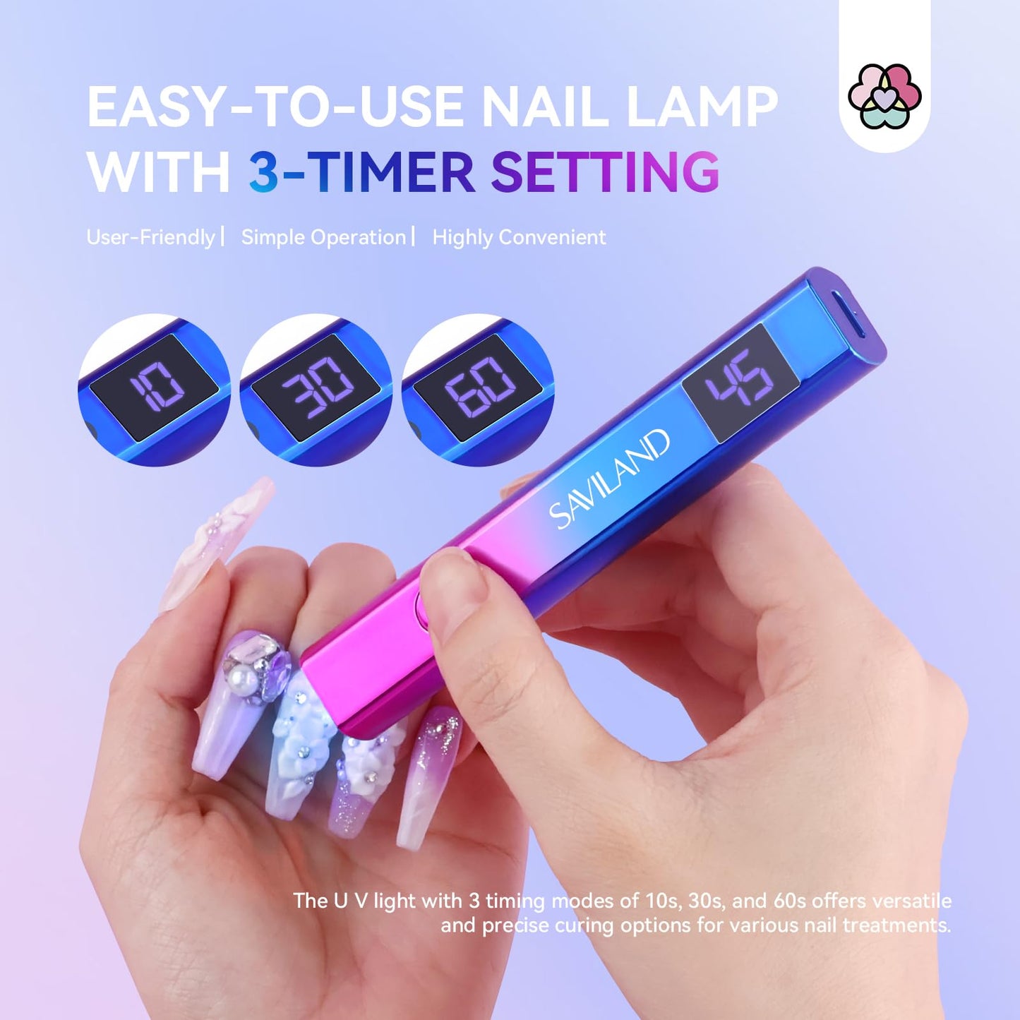 SAVILAND Silver U V Light for Gel Nails: Handheld 12W 8X Speed Flash Cure Lamp with Dual Timer Touch Screen & LCD Display Screen Portable 400 mAh LED Beauty and Personal Care SAVILAND