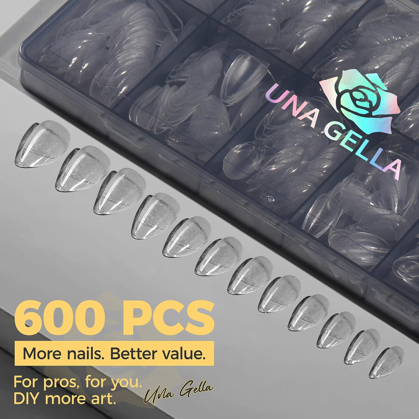 UNA GELLA Short Almond Gel Nail Tips, 600 Pcs Pre-Filed Short Nail Tips Almond Shape Half Matte Press On Nails 12 Sizes Full Cover Clear Fake Nails Beauty and Personal Care UNA GELLA