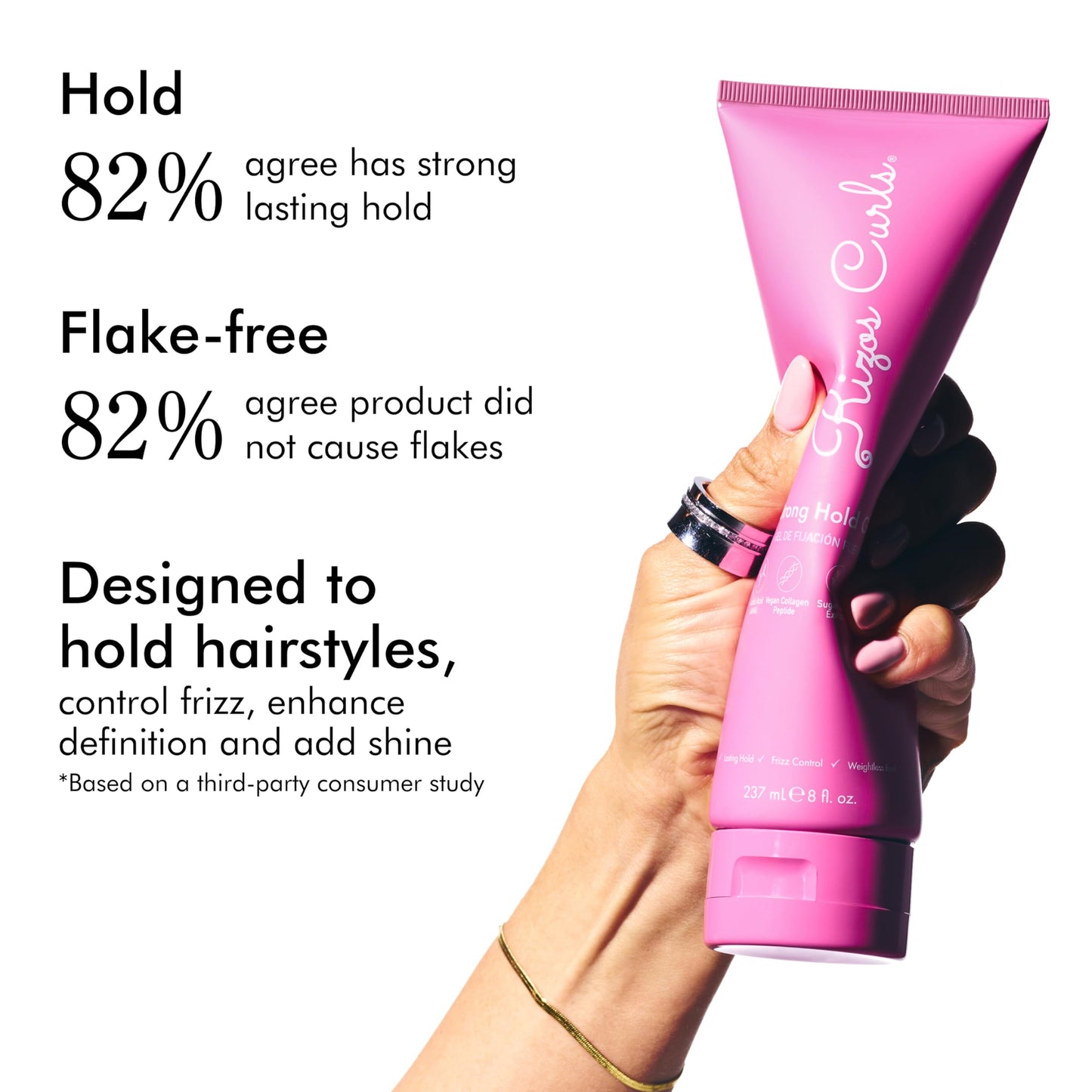 Rizos Curls Strong Hold Gel - Long-Lasting, Flake-Free Gel for Curly, Coily, and Wavy Hair, Frizz Control, Curl Definition & Shine, Vegan Collagen