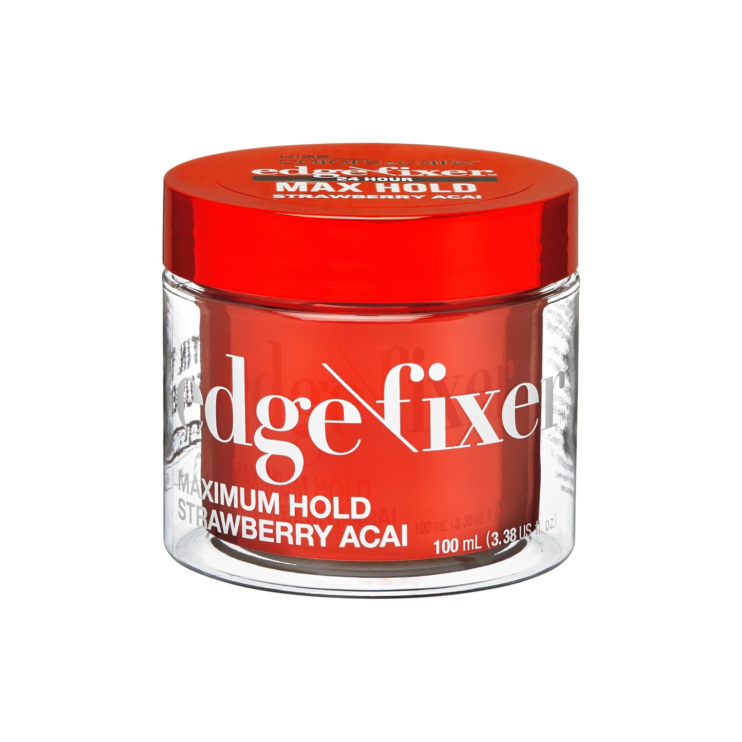 KISS COLORS & CARE Maximum Hold Edge Fixer, Non-Greasy Gel Formula Infused With Biotin B7, 24 Hour Hold, ‘Strawberry Acai’ Scented, 3.38 Fl. Oz. (100