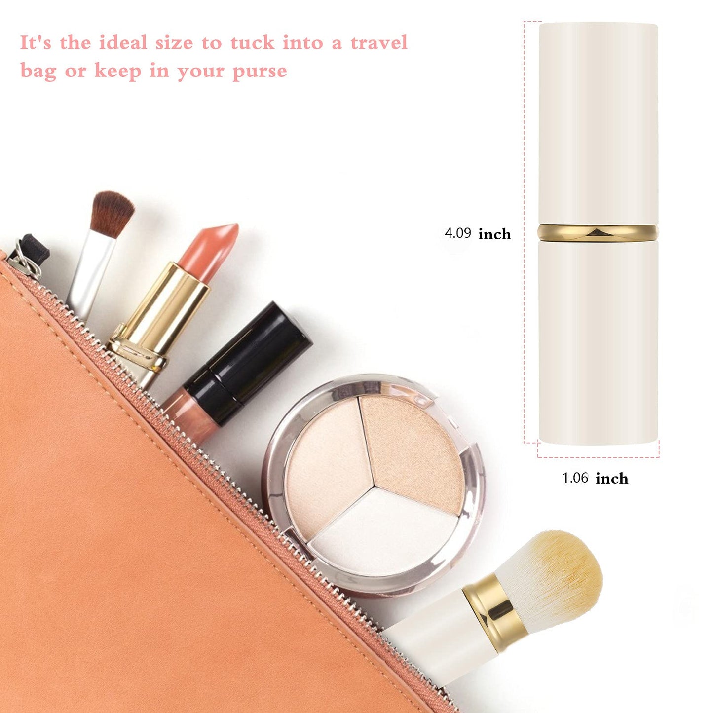 Falliny Retractable Kabuki Makeup Brush, Travel Face Blush Brush, Portable Powder Foundation Sunscreen Brush with Cover for Blush, Bronzer, Buffing