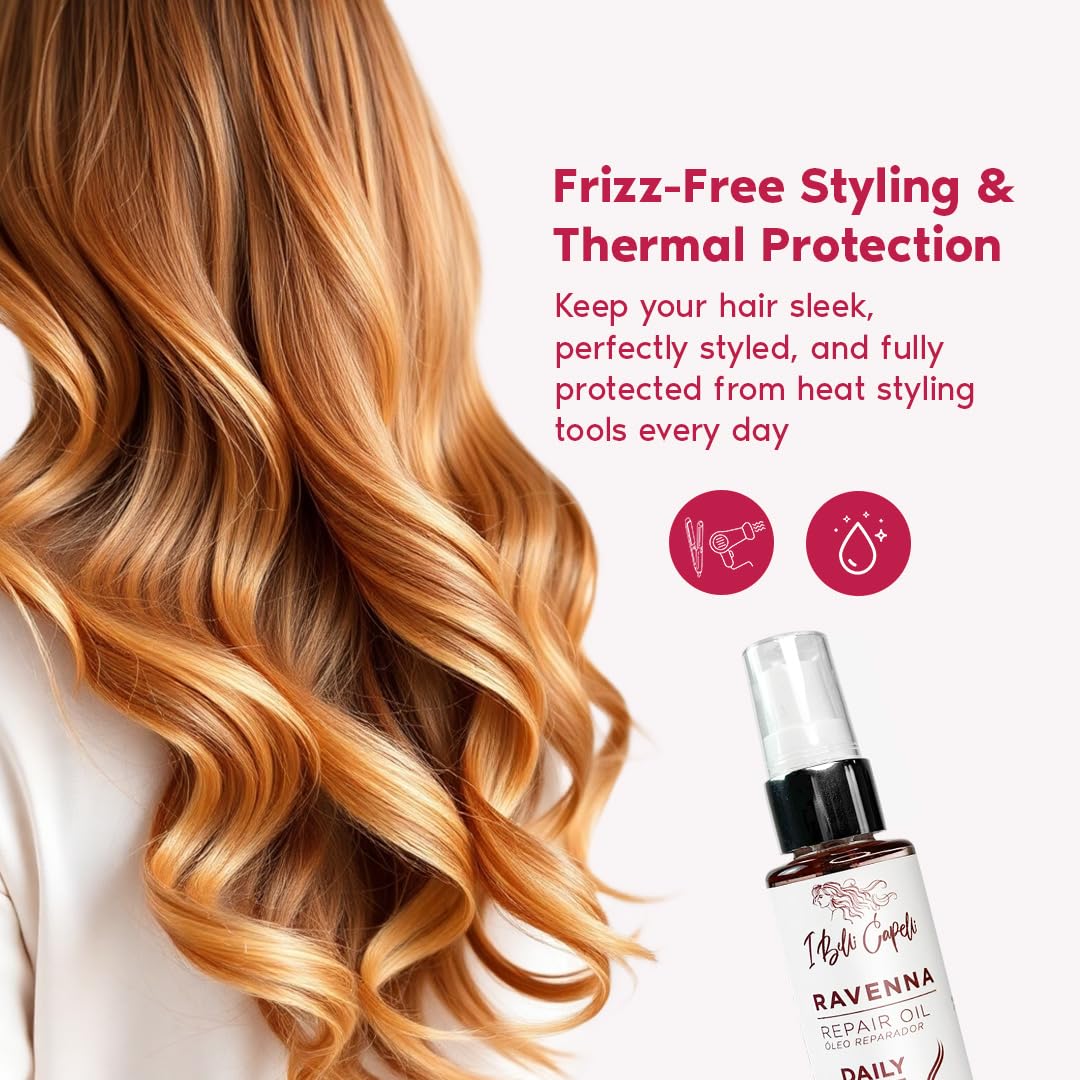 I Belli Capelli Ravenna Hair Oil for Frizzy Hair - Split End Repair, Heat Protection & Deep Hydration - Macadamia, Avocado & Coconut Oil for Damaged