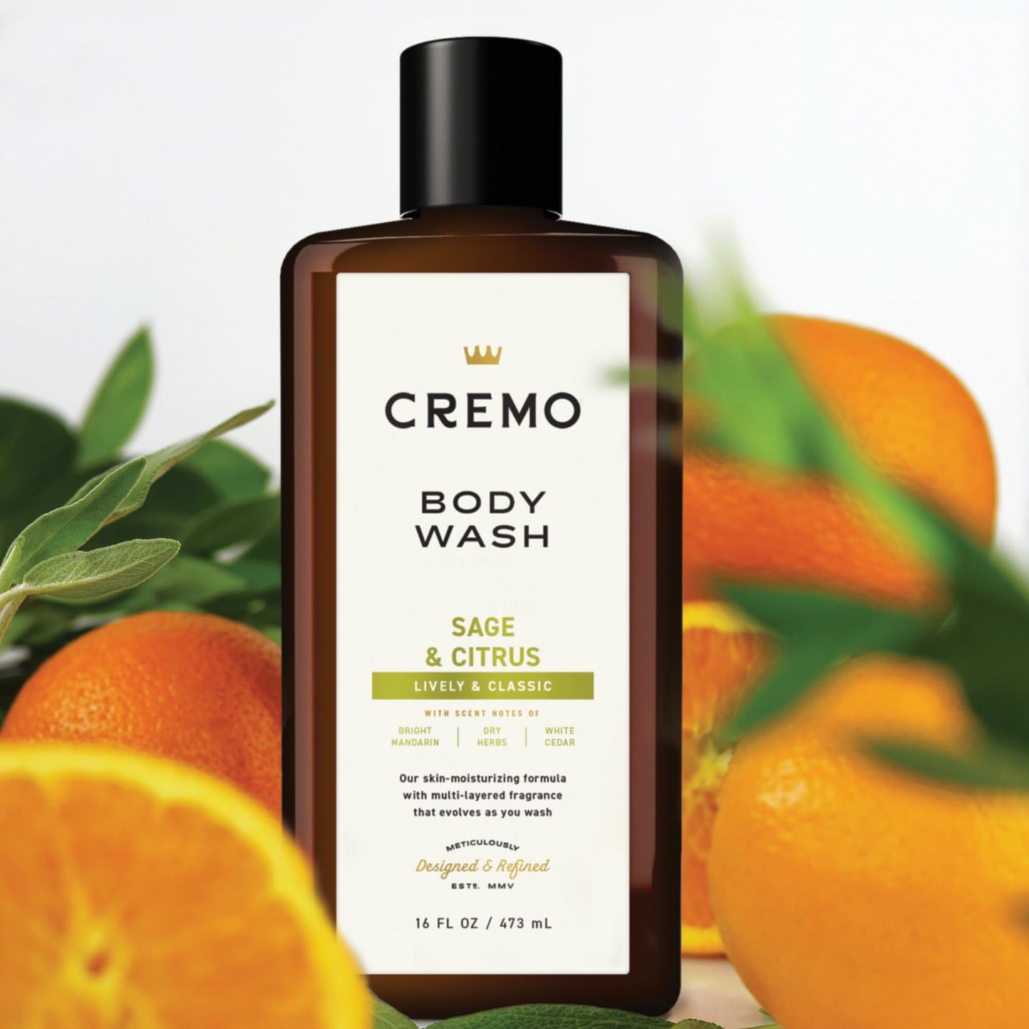 Cremo Rich-Lathering Sage & Citrus Body Wash, A Revitalizing Combination of Bright Mandarin, Dry Herbs and White Cedar, 16 Fl Oz (2-Pack)