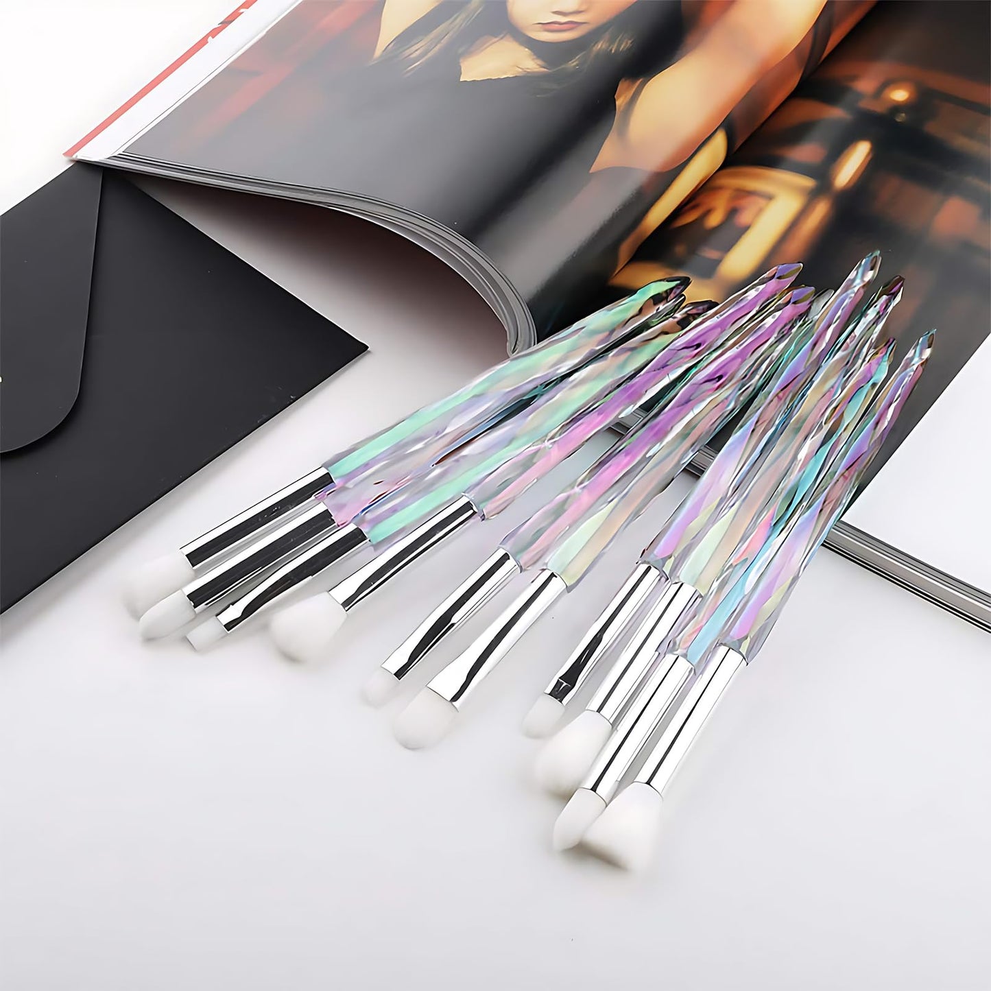 Kingtree Eyeshadow Makeup Brushes, 10PCS Crystal Brushes for Eye Makeup Premium Synthetic Bristles Eyeshadow Blending Crease Makeup Eye Brush Set