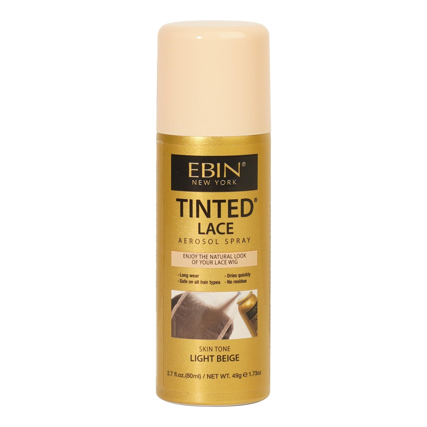 EBIN NEW YORK Tinted Lace Aerosol Spray - Light Beige 2.7 Oz/ 80 mL, Quick dry, Water Resistant, No Residue, Water Resistant, Even Spray