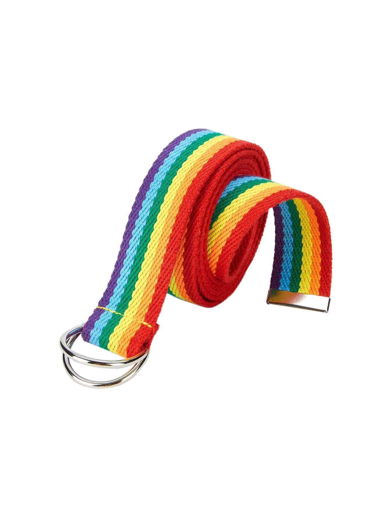 Rainbow Belt for Women D-Ring Buckle Canvas Web Belts (Rainbow, Free Size)