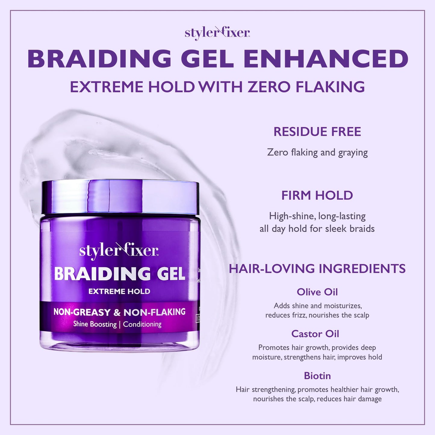 Red by Kiss Styler Fixer Braiding Gel Enhanced - Extra Firm Hold, Anti-Flaking, High Shine, Infused with Advanced Botanicals for Strong, Nourished