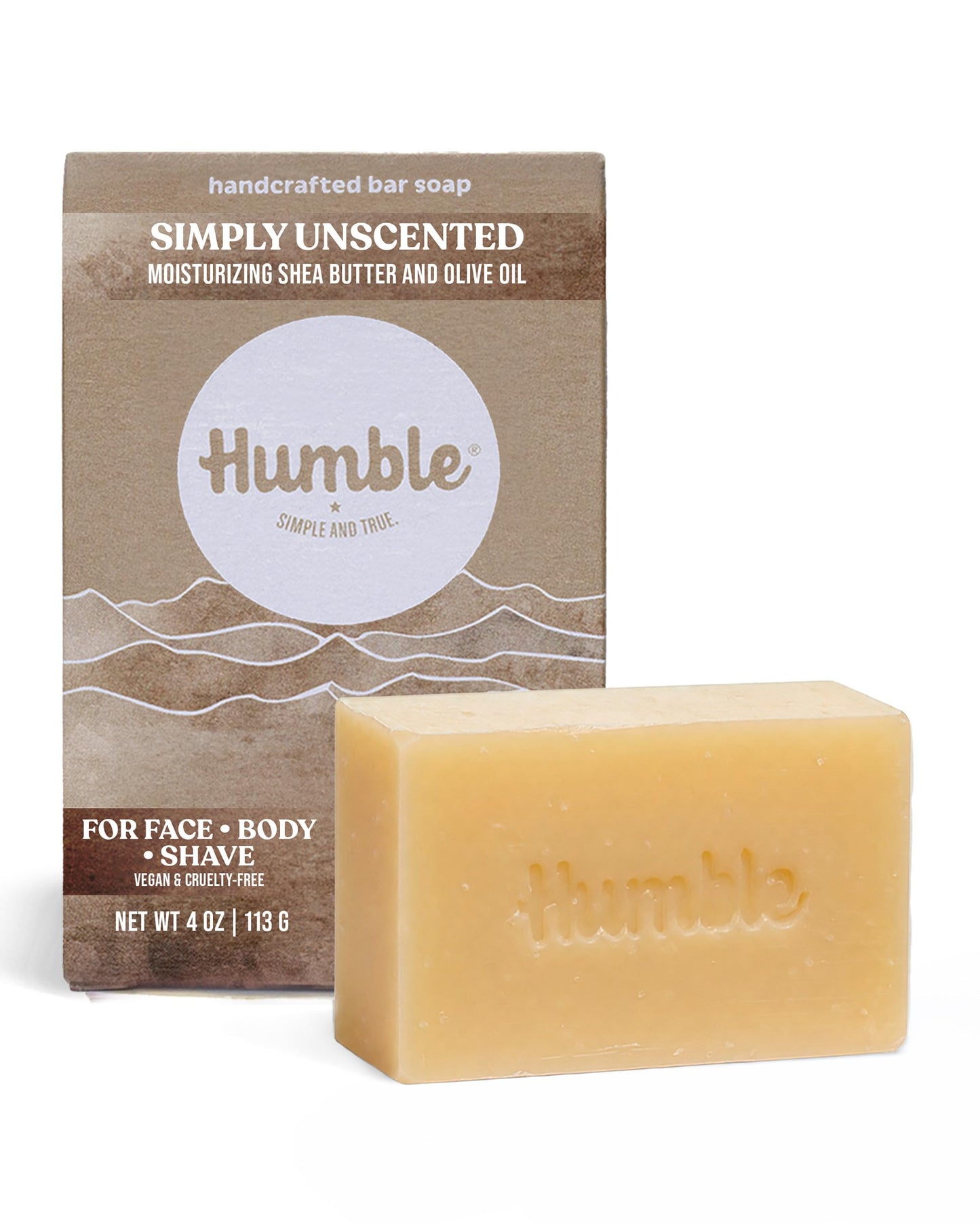 Humble Natural Bar Soap, Simply Unscented - Cold Processed Face & Body Soap Bar with Essential Oils - Moisturizing Formula for Long-Lasting Freshness