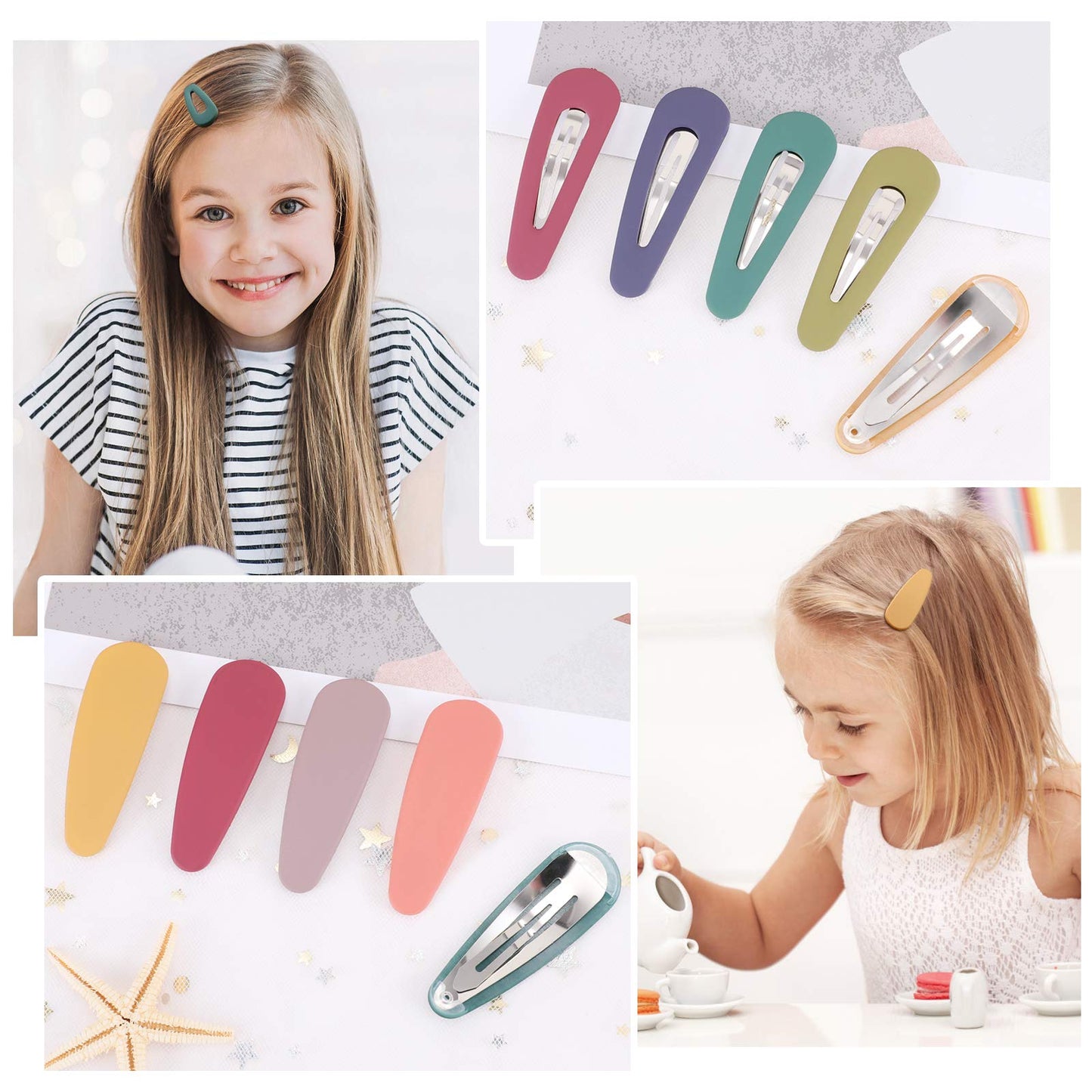 Boobeen 20 Pack Hair Clips - Acrylic Metal Snap Hair Clips for Women -Matte Hair Barrettes for Girls - Hairpins Fashion Accessories for Kids Teens