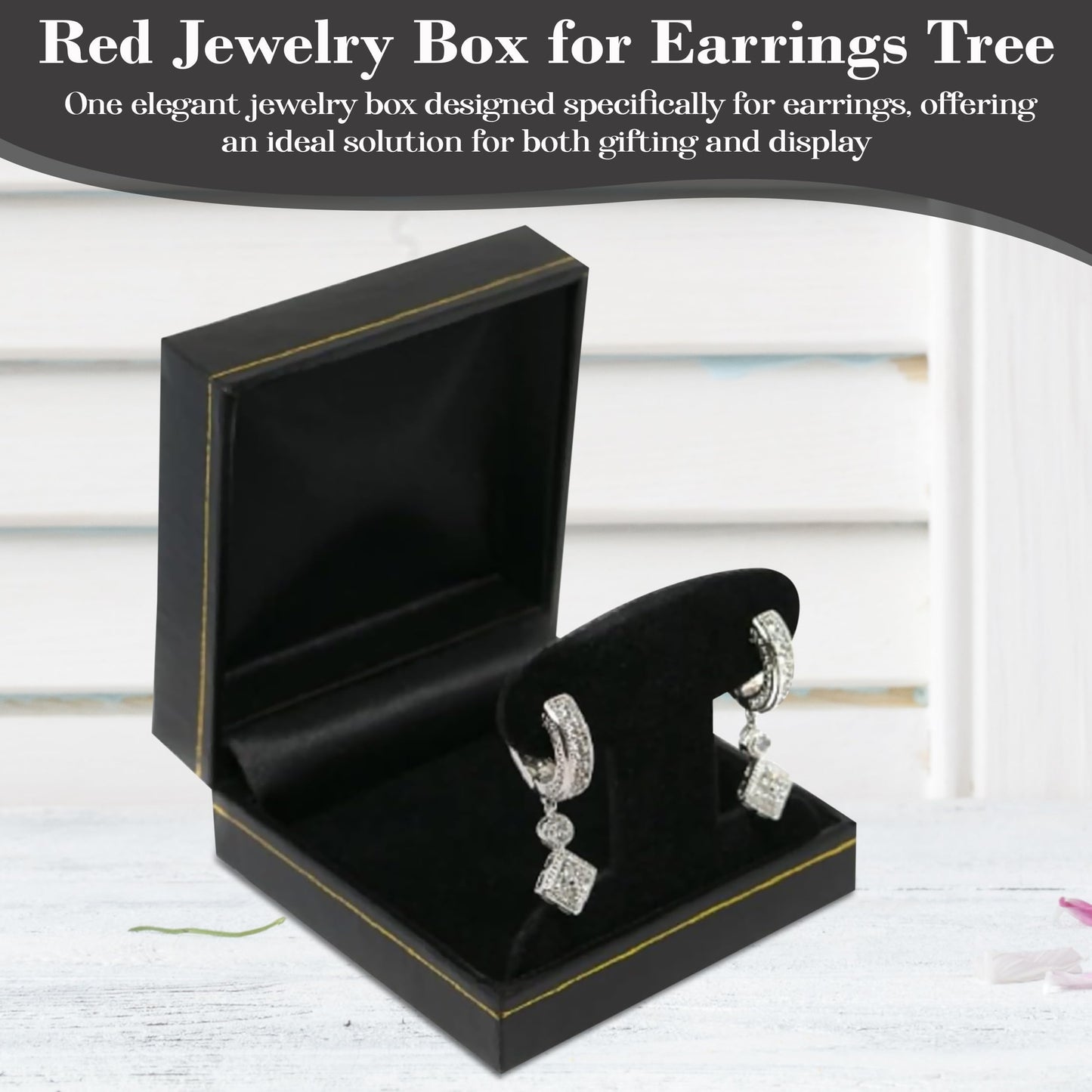 Novel Box Black Jewelry Box for Earrings Tree 2.5x2.75x1.62 Inches - Earring Gift Boxes with Gold Trim - Faux Leatherette Earring Storage Case - Gift…
