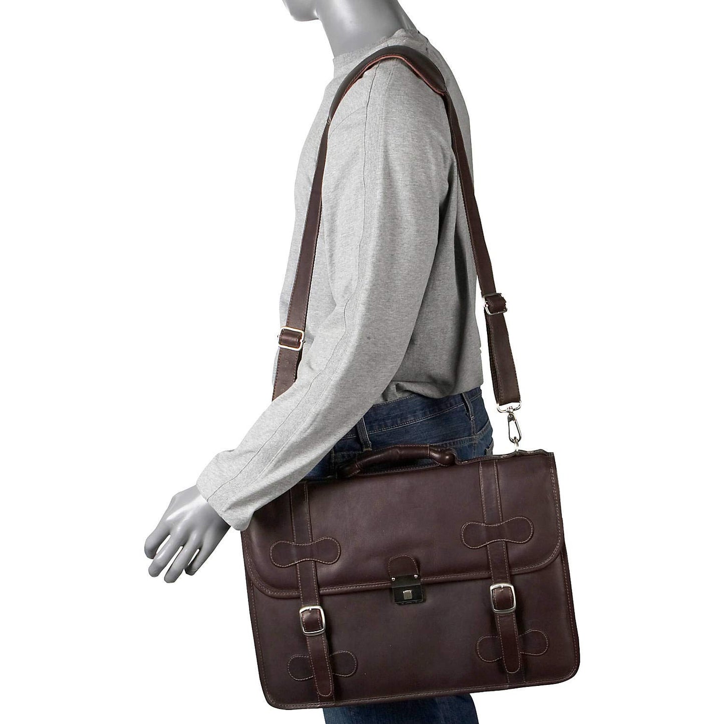 Piel Leather XXL Flap-Over Portfolio, Chocolate, One Size