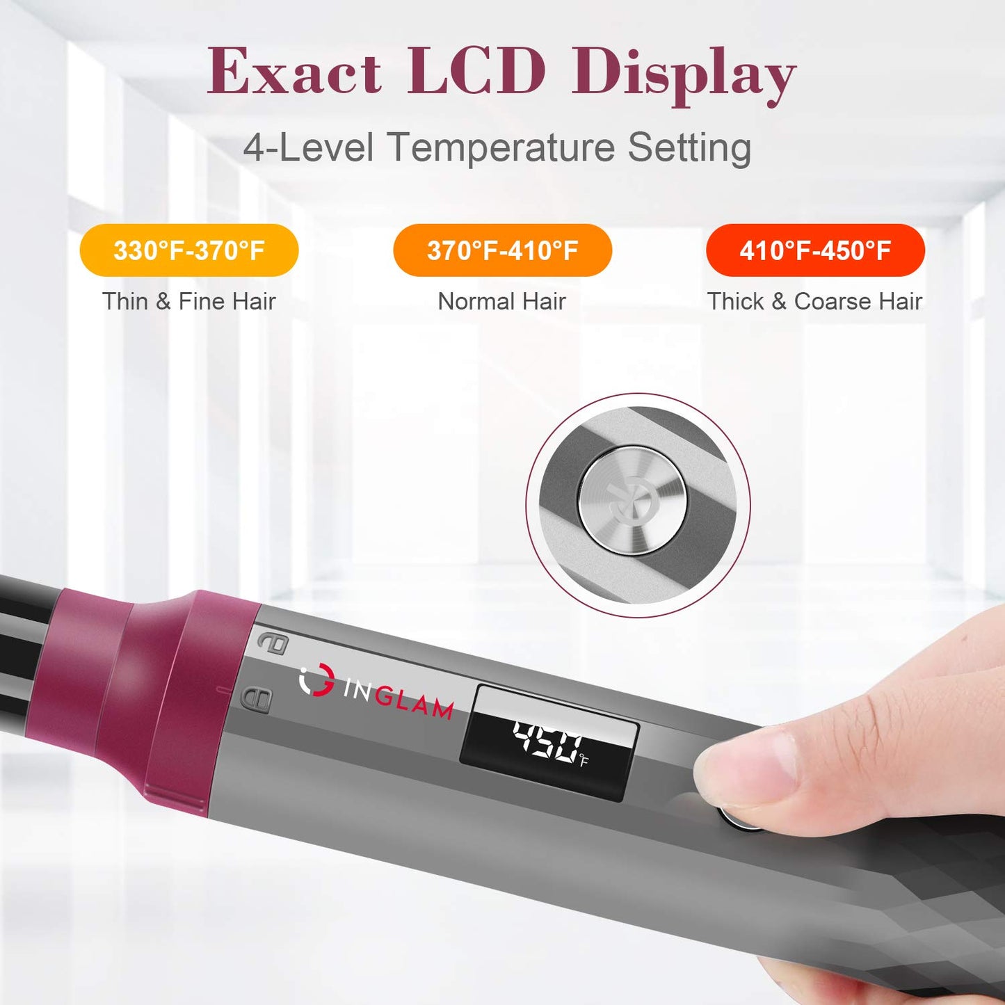 IG INGLAM Curling Iron Wand Set, 8 in-1 Interchangeable Ceramic Barrels with Infrared, Cucurbit, Tapered, Extended, 1in, 1 1/4 in, 3/4in Barrels