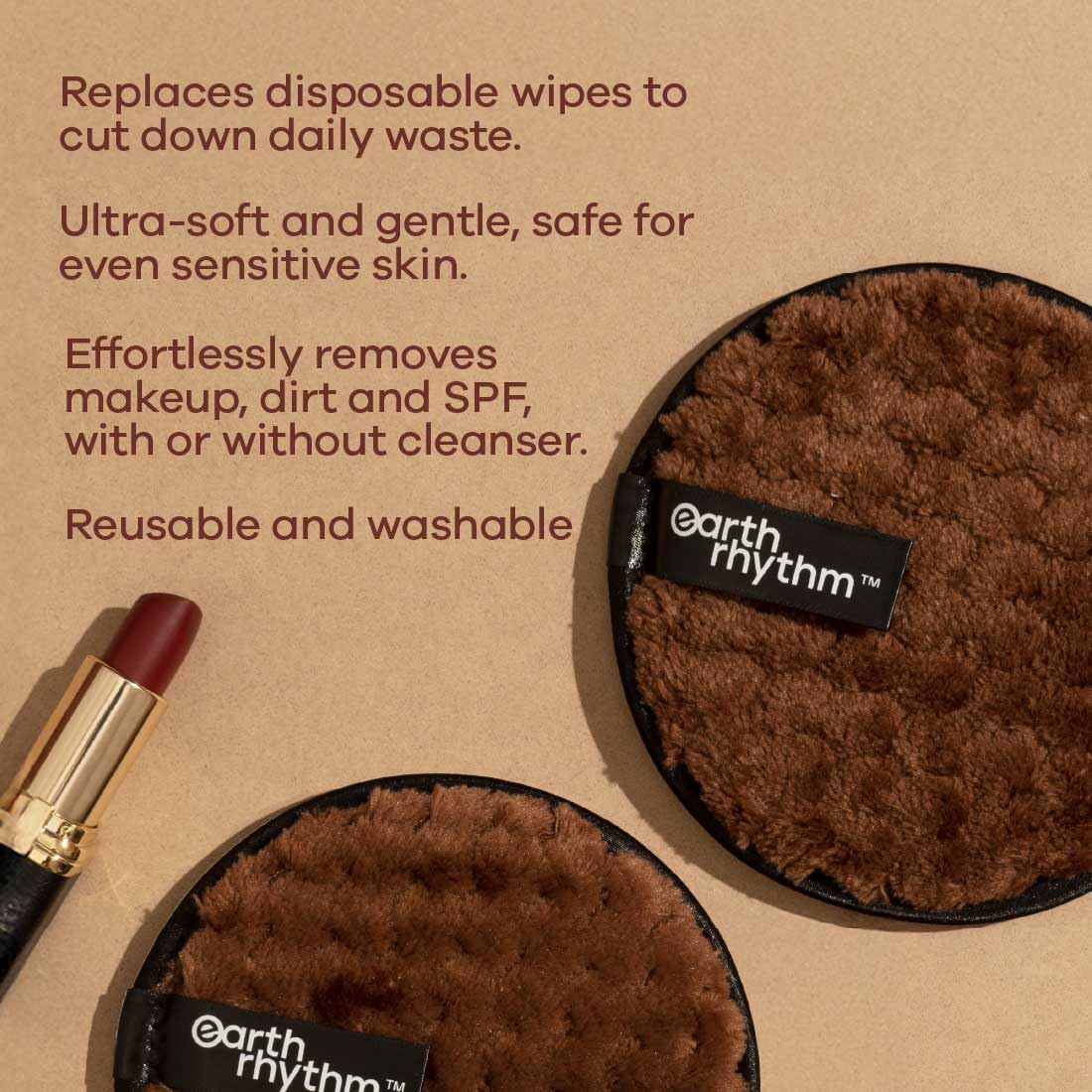 Earth Rhythm Reusable Makeup Remover Cleansing Pads Easily Removes Stubborn Face & Eye Makeup Multifunctional, Safe for Oily, Dry or Sensitive Skin