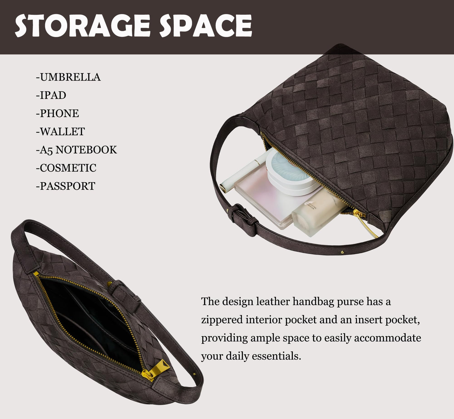 Suede Leather Handbag for Women, Leather Woven Bag, Small Clutch Bag Suede Handbag, Underarm Purse Top-Handle Handbag (Coffee)