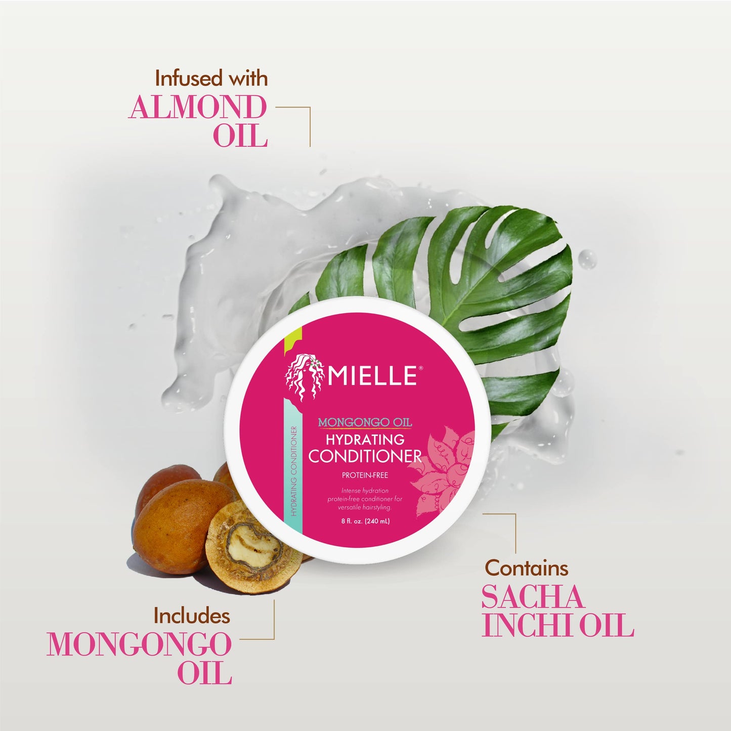 Mielle Organics Mongongo Oil Protein-Free Hydrating Hair Conditioner - Deep Conditioner for Dry, Damaged Hair - Infused with Almond Oil for Improved