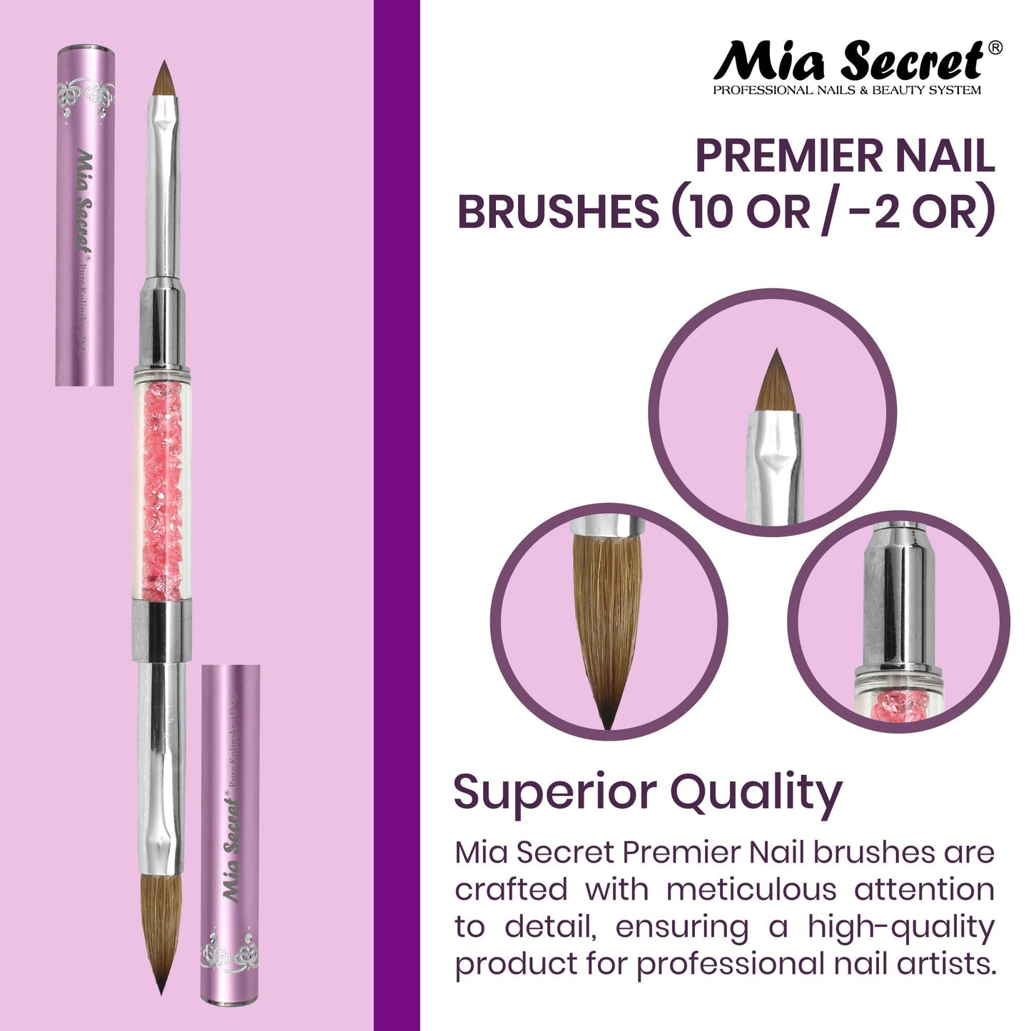 Mia Secret PREMIER NAIL BRUSHES 100% Kolinsky Hair MADE IN USA Prenium Nail Art Brushes (Pink, 10 OR/-2 OR) Beauty & Personal Care Mia Secret