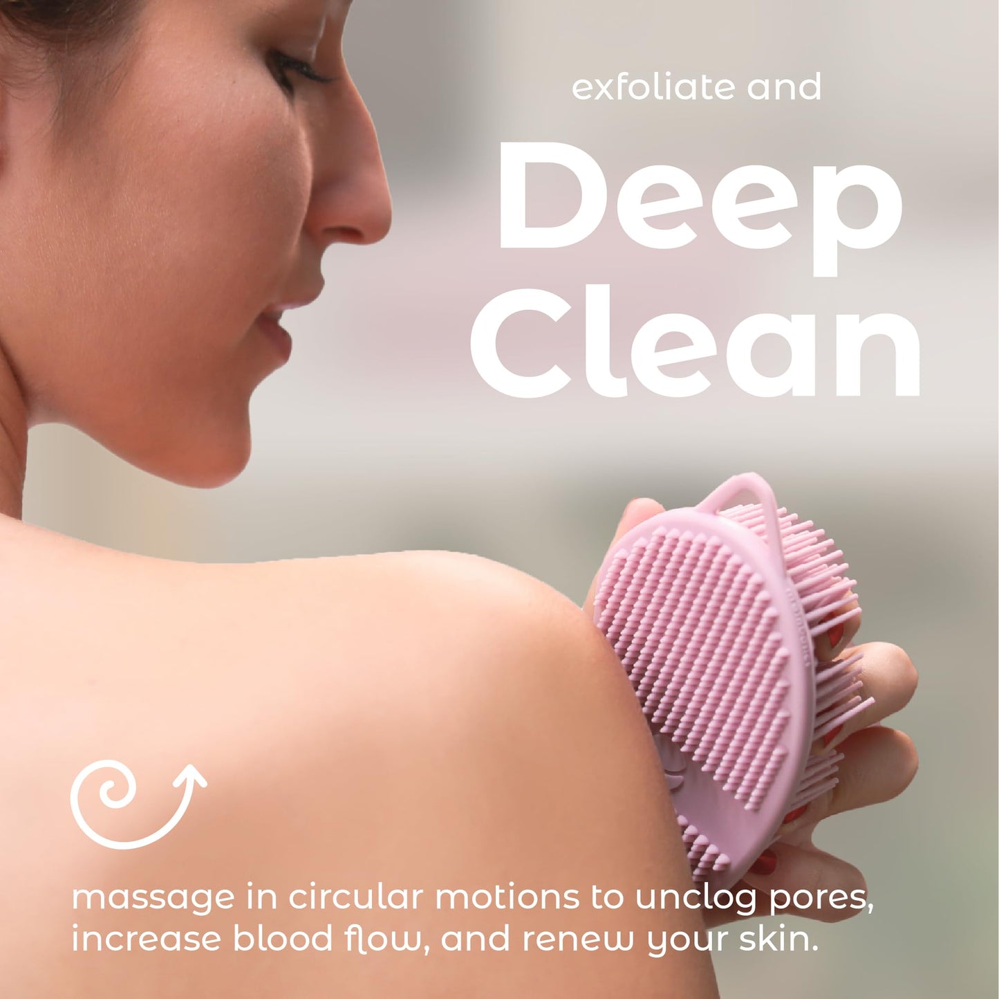 MainBasics Silicone Body Scrubber Dual-Sided Shower Loofah and Exfoliator (Pink, Exfoliate)
