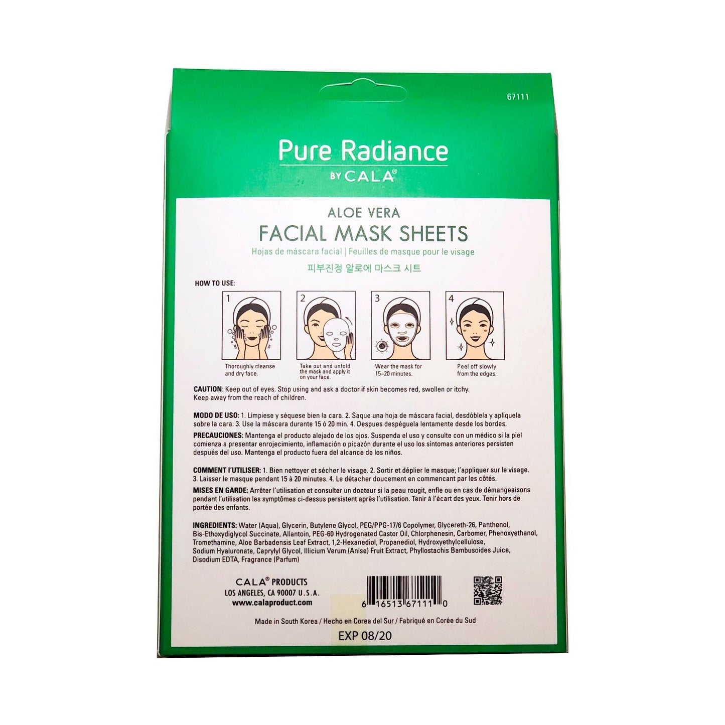 Cala Korea Aloe Vera, Collagen And Vitamin E, Essence full face facial Mask Sheet, 5 pack