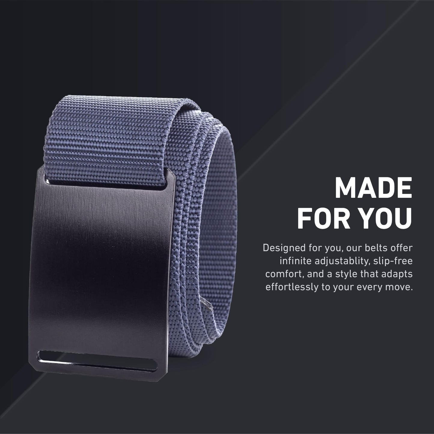 GRIP6 Tactical Belt - No Hole, Nylon Belts for Men and Women - Made in the USA (Ninja)