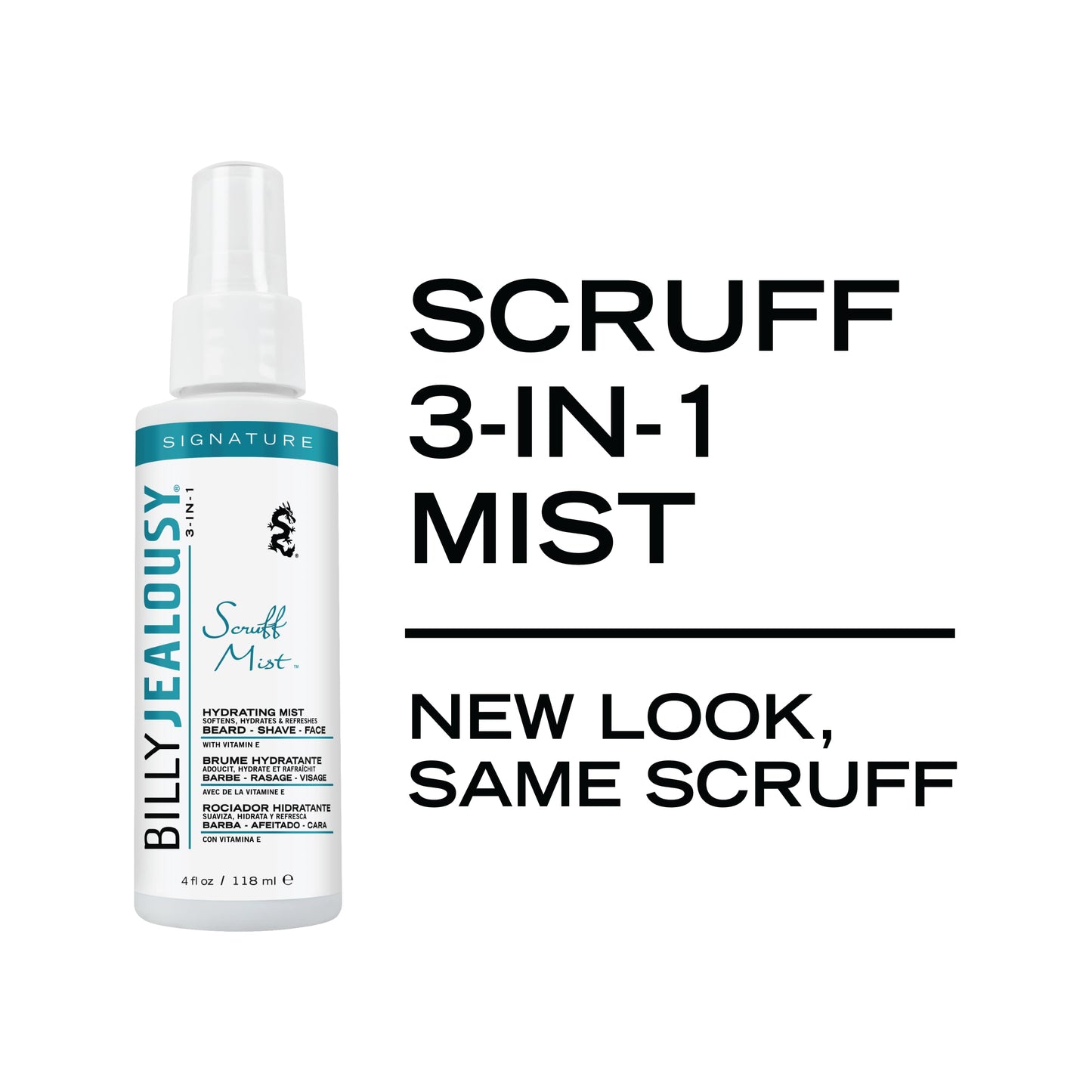 Billy Jealousy Signature Scruff Mist 3-in-1 Hydrating Beard, Shave & Face Spray for Men with Vitamin E | Soften Stubble, Refresh, Tone & Moisturize